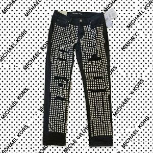 NWT Michael Kors Dillon Relaxed Crystal Embellished Jeans - Black - Size 8